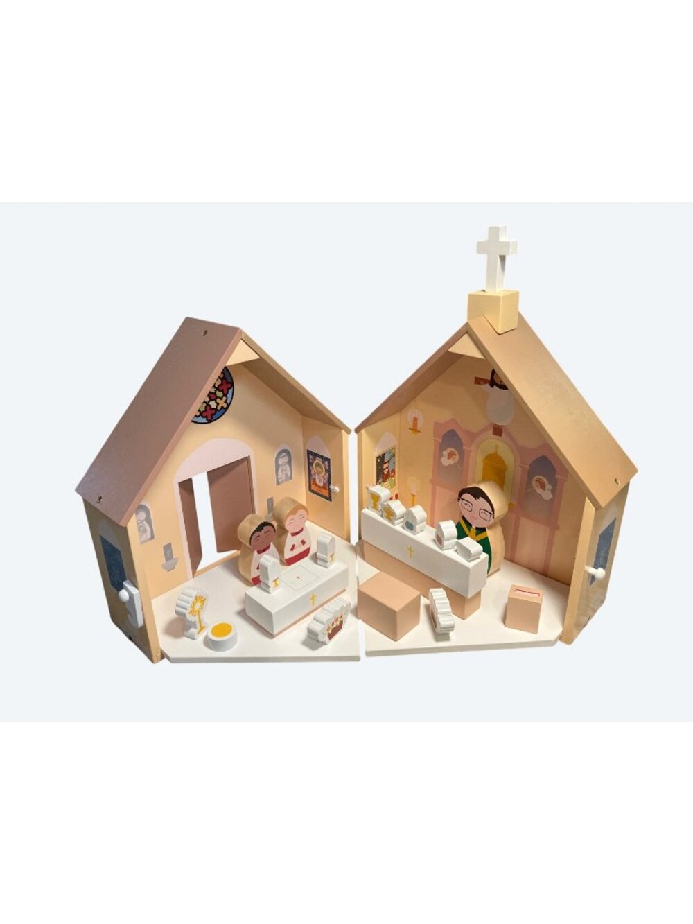 Wooden Catholic Church Playset Religious Toy